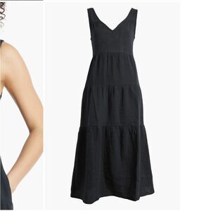 Marine Layer Corinne 100% Cotton Tiered Gauze Maxi Dress Black M